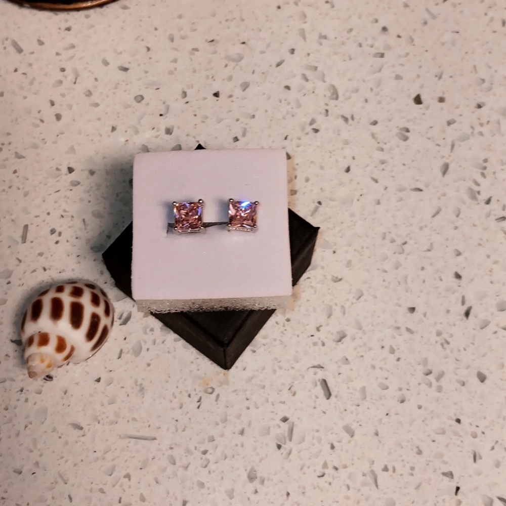NWT! Custom 925 Sterling Silver Pink Sapphire Screw Back Stud Earrings - Picture 2 of 4